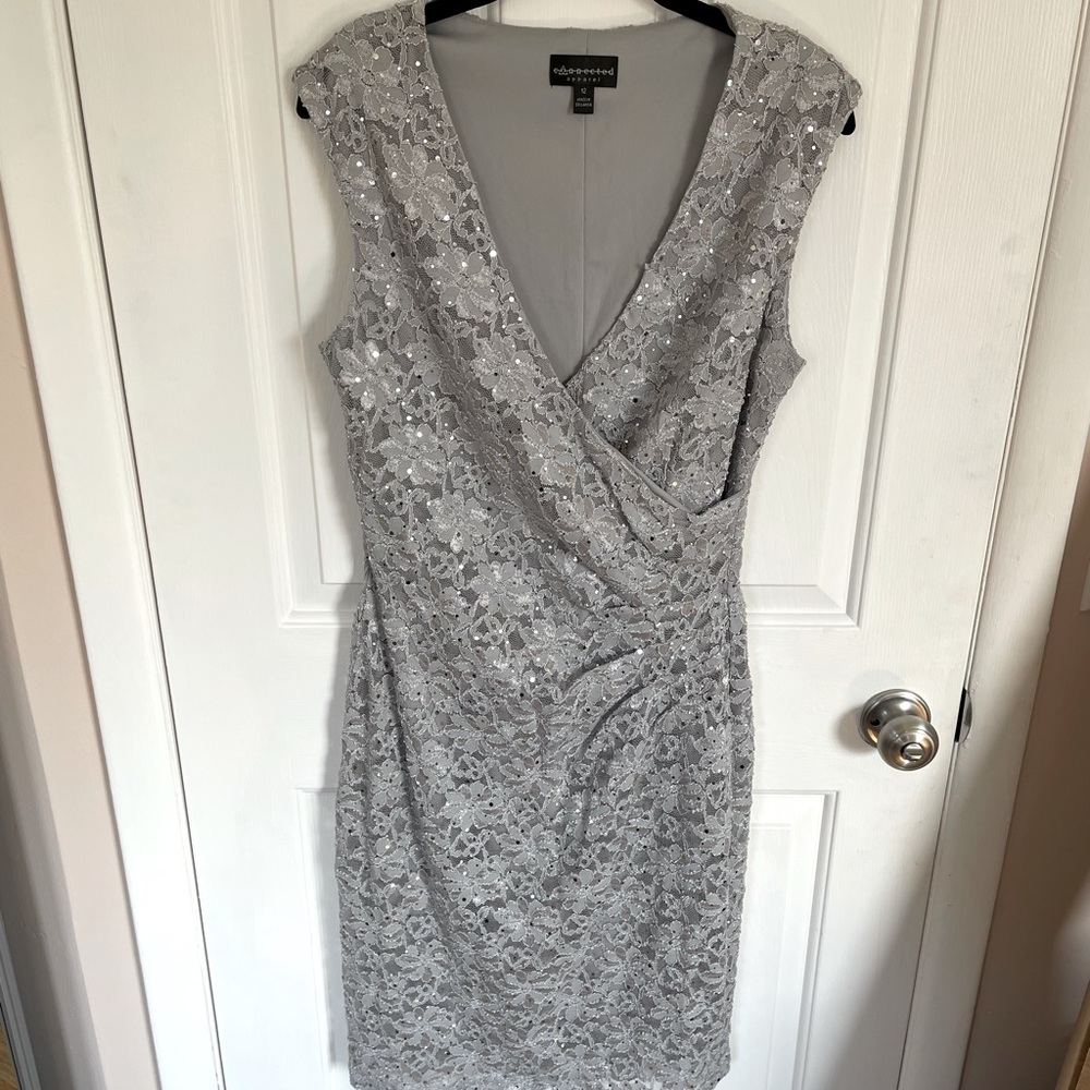Silver Lace Sparkle Formal Dress
